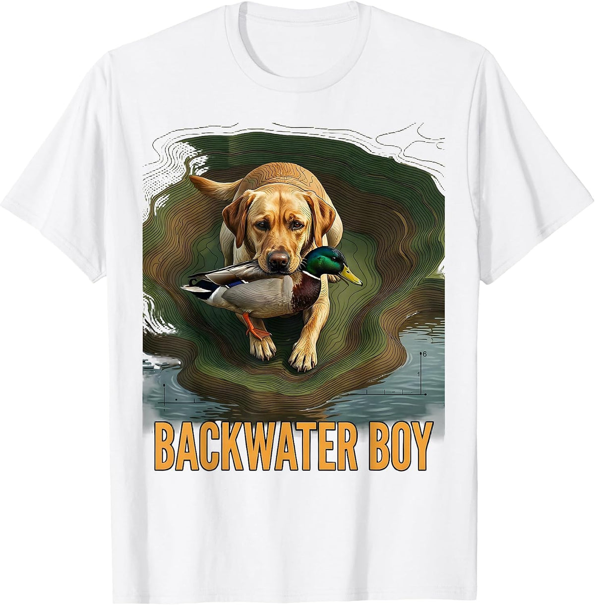 Men's Backwater Boy Topographic Contour Labrador Duck Hunting T-Shirt - White