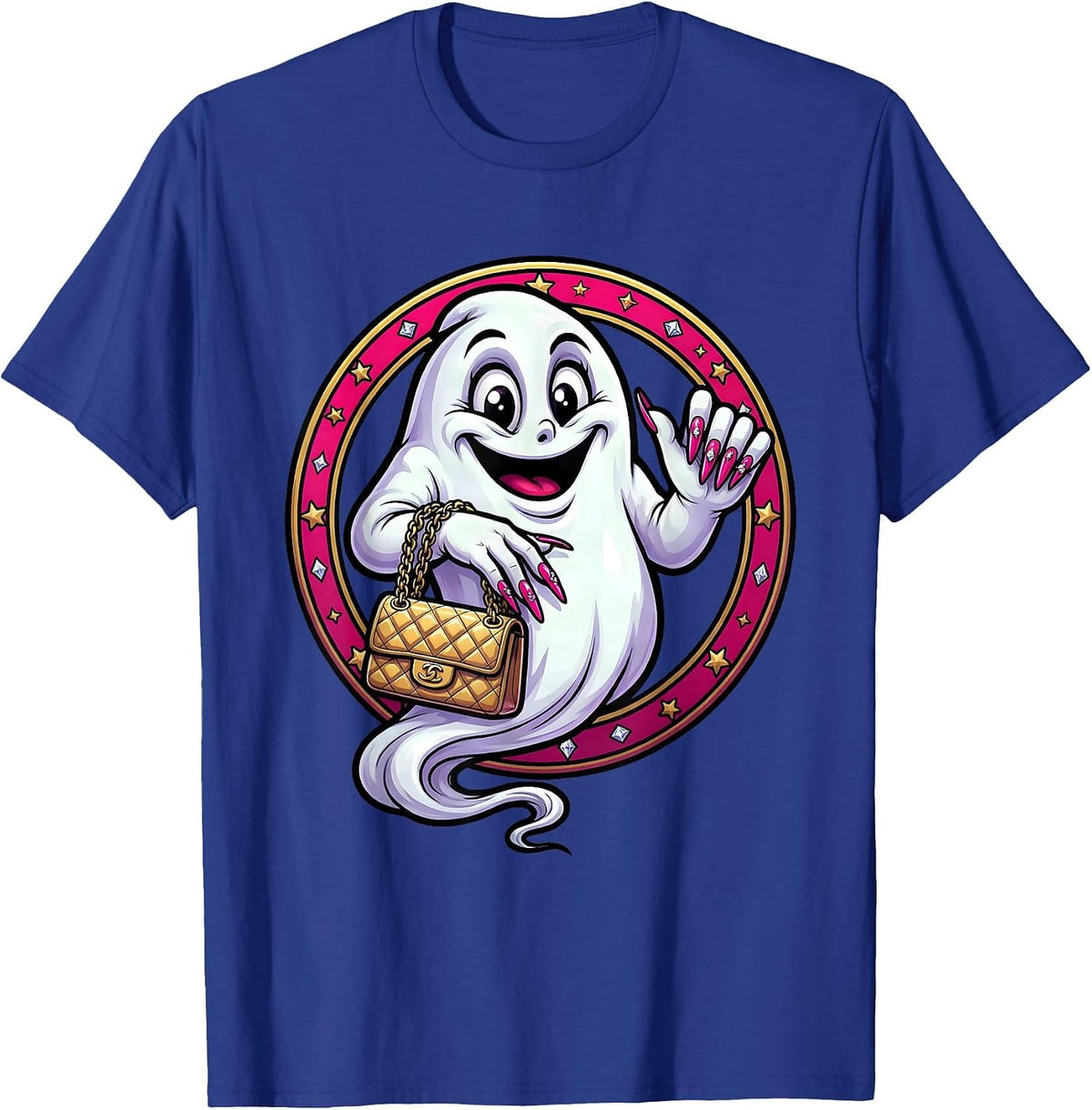 Boujee Ghost Haunting in Style Graphic T-Shirt - Royal Blue