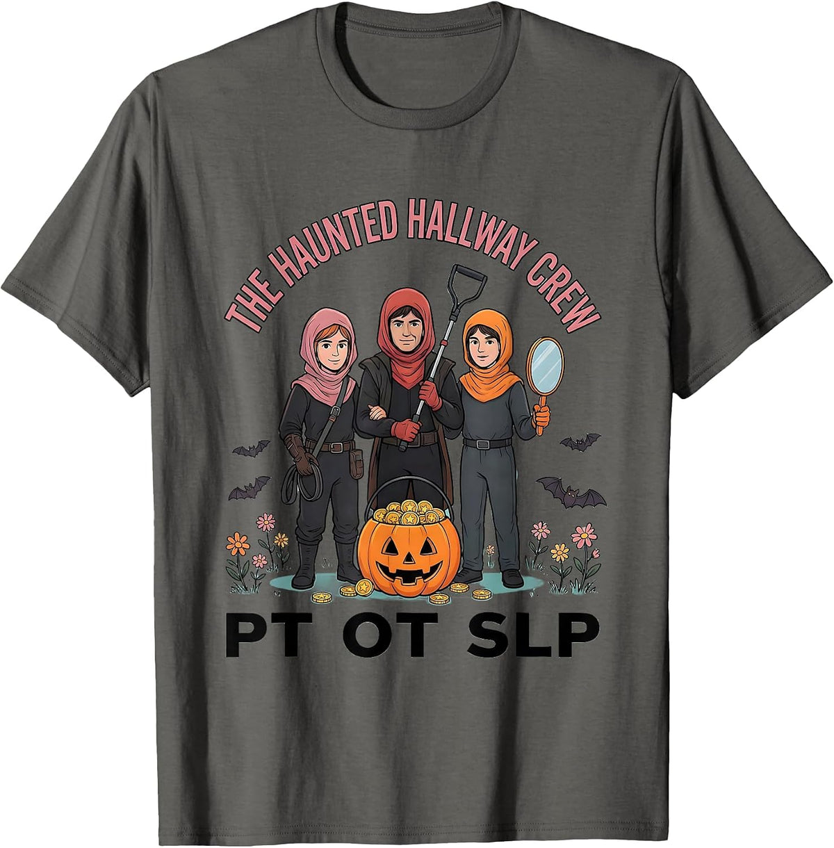 The Haunted Hallway Crew PT OT SLP Funny Physical Therapy T-Shirt - Asphalt Grey