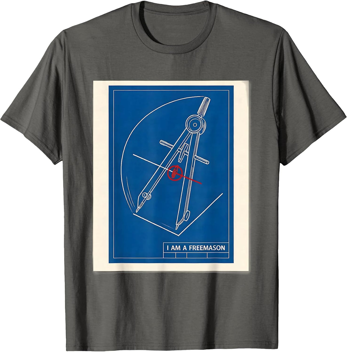 I Am A Freemason Technical Blueprint Masonic Square T-Shirt - Asphalt Grey