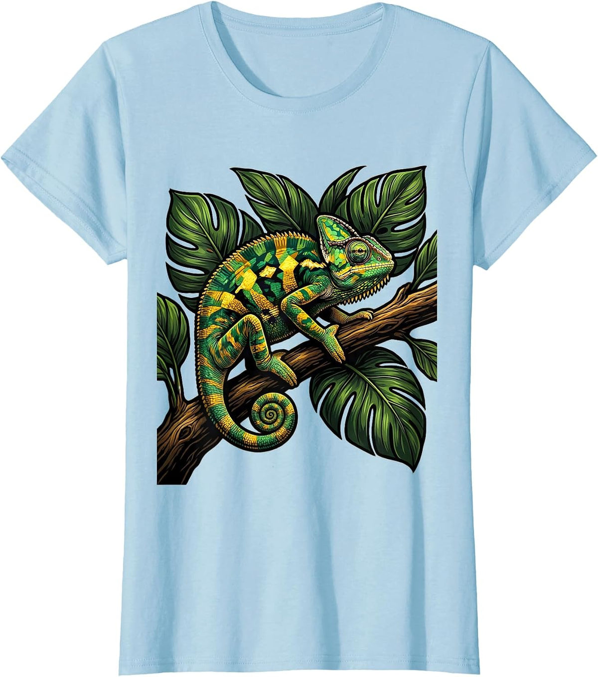 Women's Chameleon Camo Leafy Branch Nature Design T-Shirt - Baby Blue