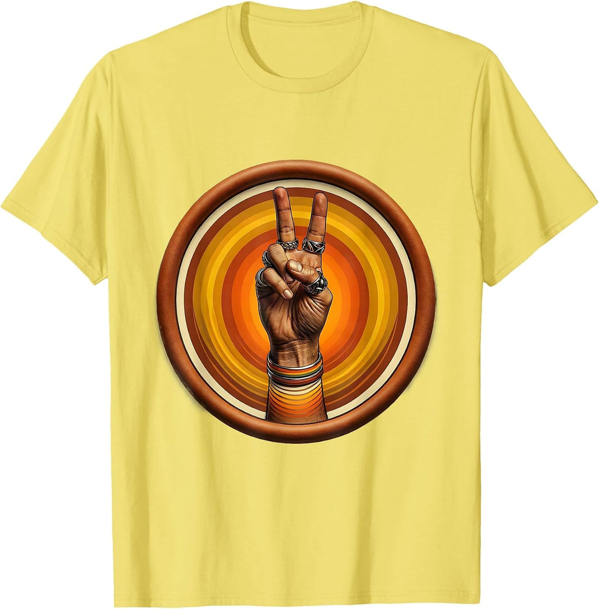 Men's Hip Hop Peace Sign Hand Rings Graphic T-Shirt - Lemon Yellow