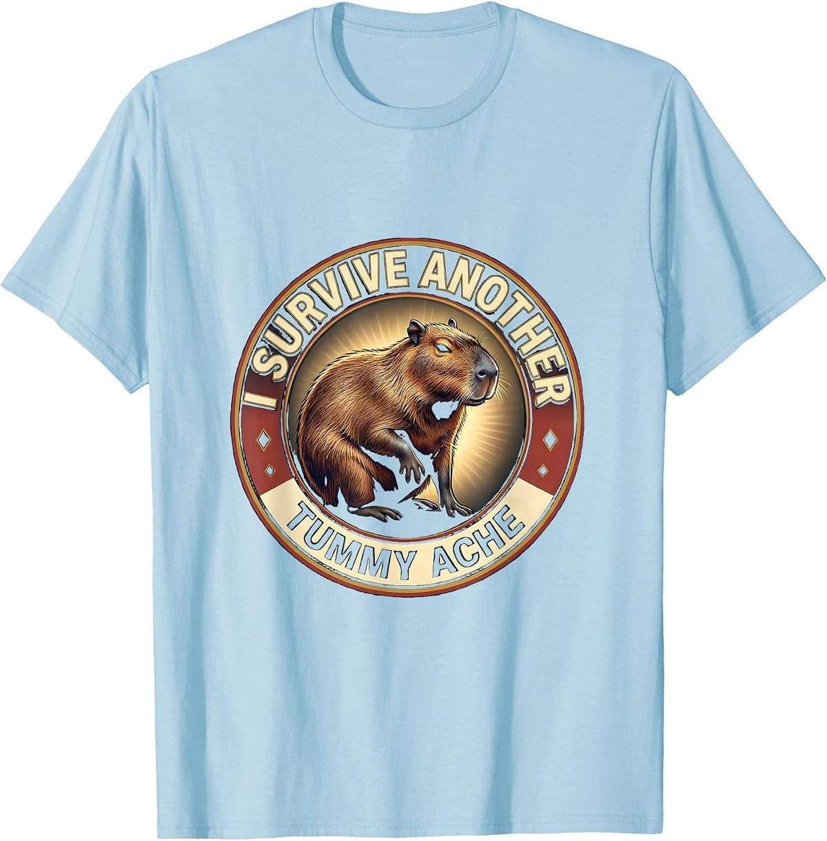Men's I Survive Another Tummy Ache Funny Capybara Meme Humor T-Shirt - Baby Blue