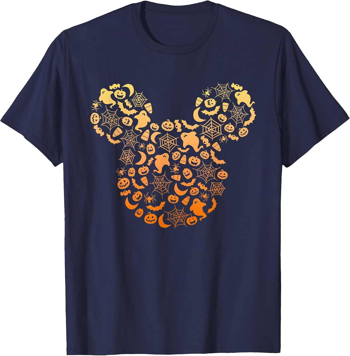 Disney Mickey Mouse Halloween Ghosts & Pumpkins Gradient T-Shirt - Navy Blue