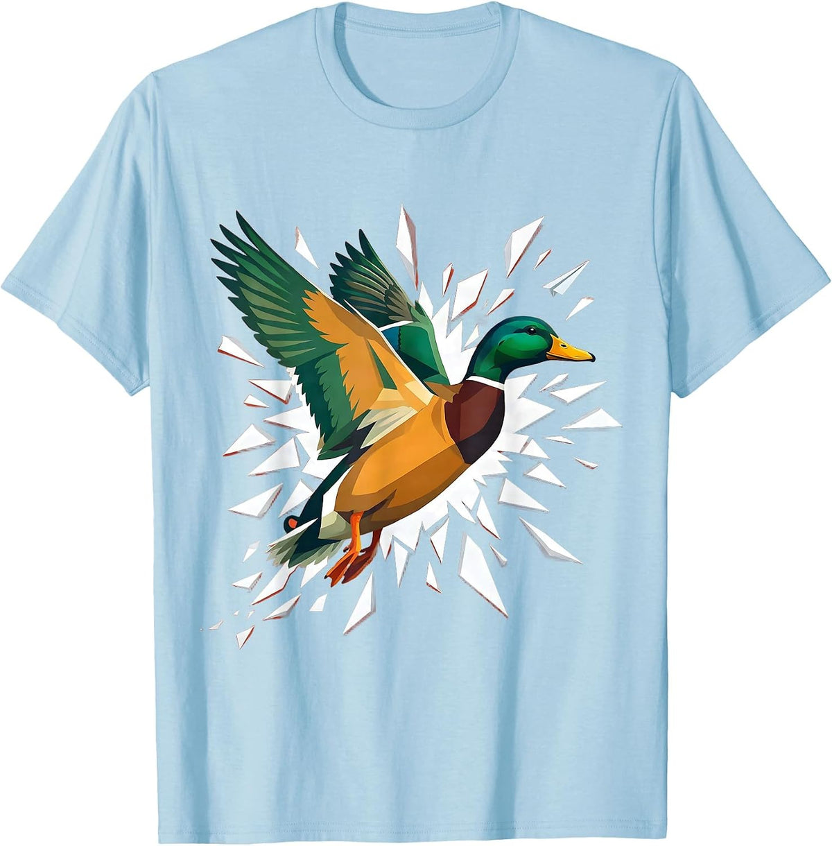 Men's Duck Bursting Through Paper in Flight T-Shirt - Baby Blue