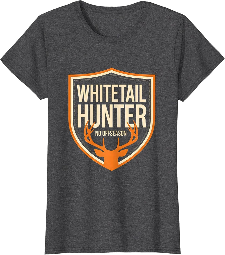 Women's Whitetail Hunter No Offseason Funny Hunting Dad Gift T-Shirt - Dark Heather Grey