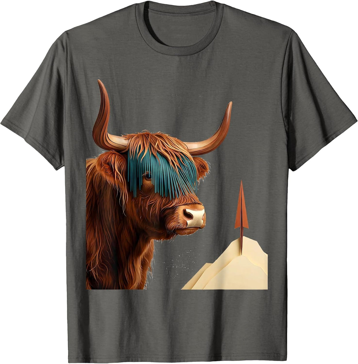 Highland Cow Paper Cutout Farm Humor Animal Lover T-Shirt - Asphalt Grey