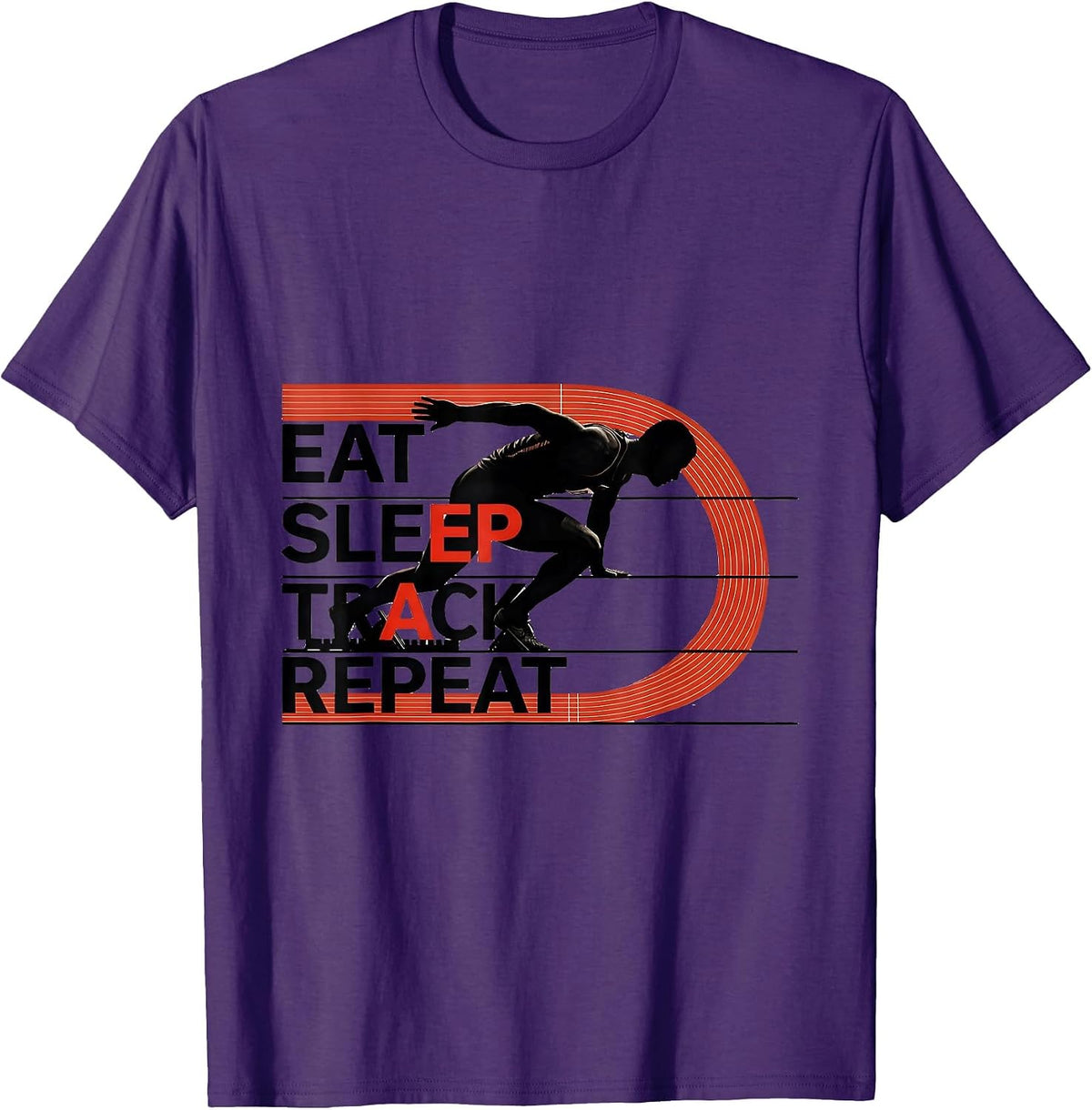 Eat Sleep Track Repeat Funny Sports Fan Track and Field T-Shirt - Purple