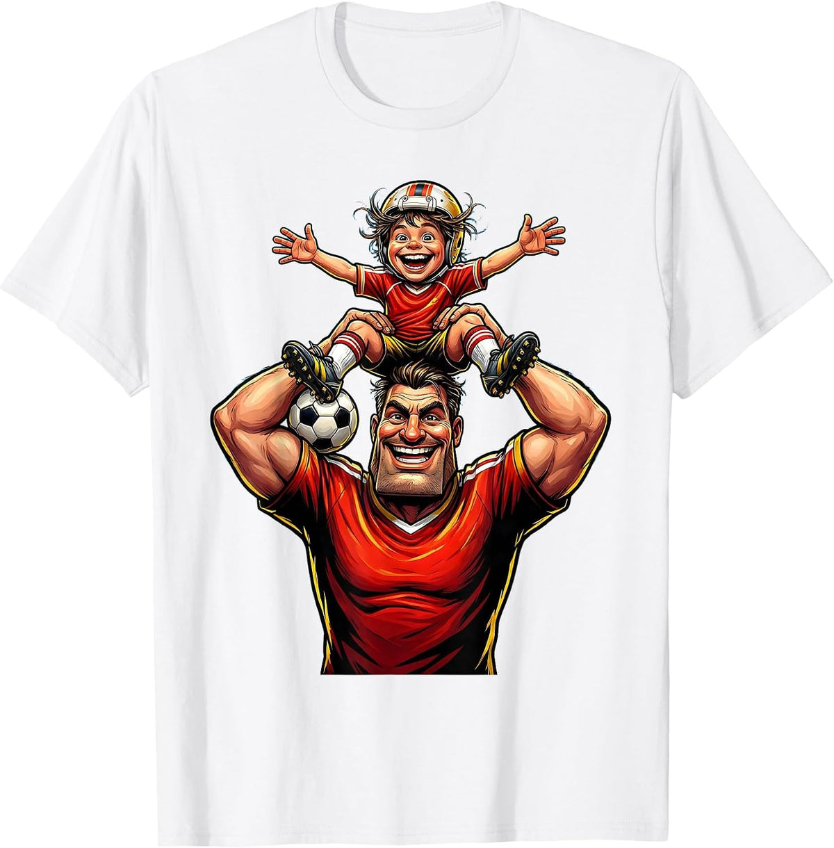 Men's Soccer Dad Lifting Young Player Celebration T-Shirt - White