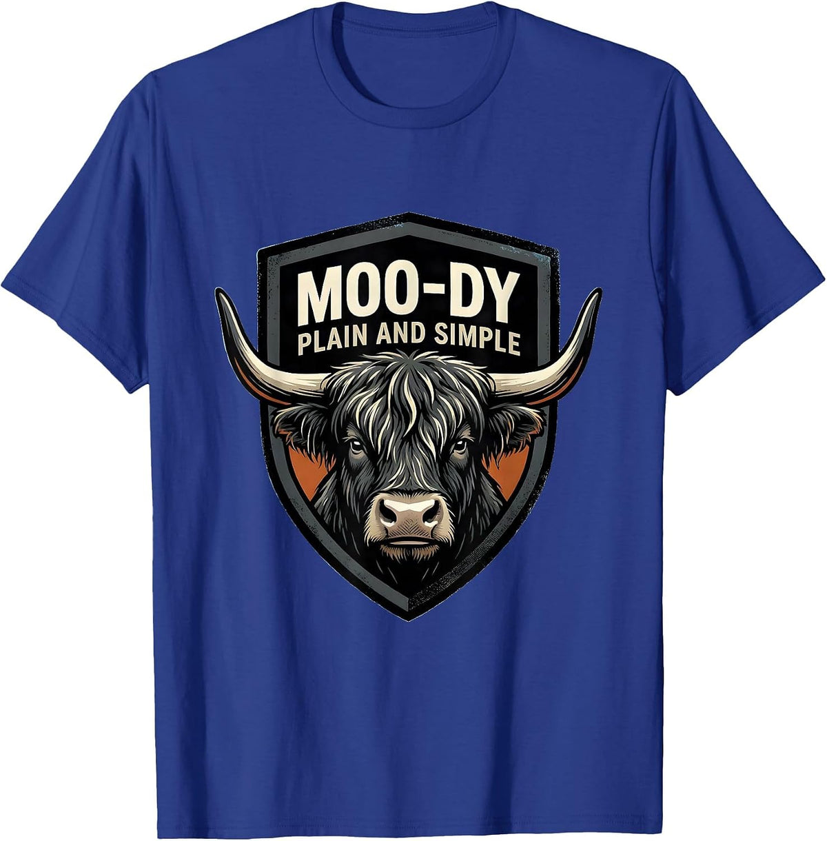 Moo-Dy Plain And Simple Highland Cow Farm Animal Humor T-Shirt - Royal Blue