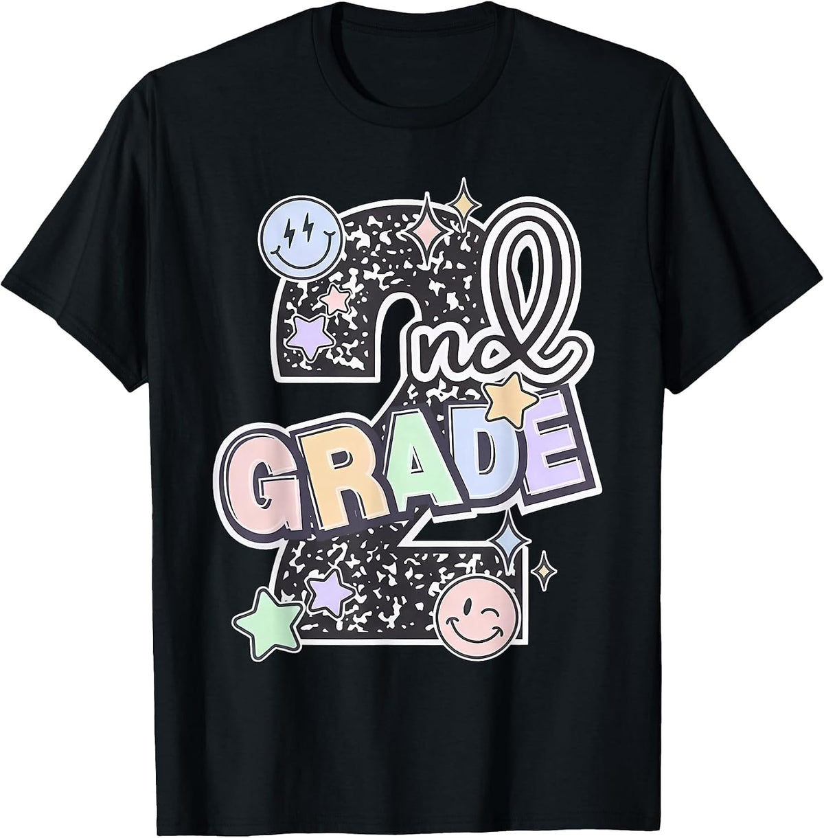 Second Grade 2nd Grade Composition Notebook Teachers T-Shirt - Black