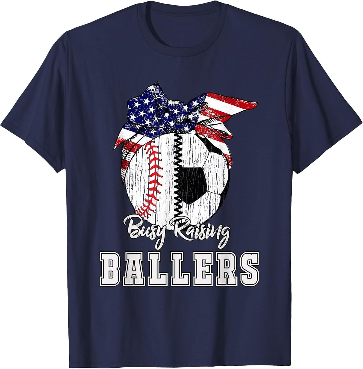 Busy Raising Ballers Baseball Soccer - Soccer mom T-Shirt - Navy Blue