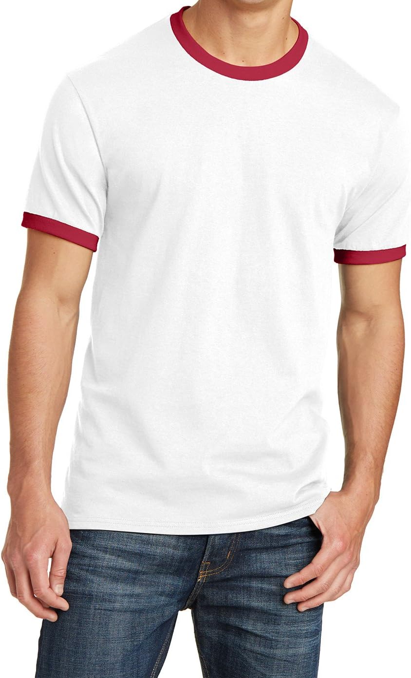 Men's Short Sleeve Core Cotton Soft Classic Ringer Tee - White\/Red
