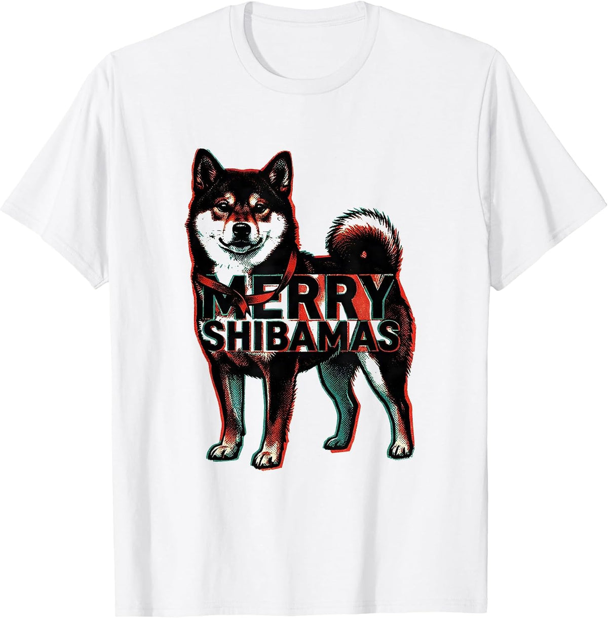 Men's Merry Shibamas Risograph Funny Shiba Inu Christmas Dog Lover T-Shirt - White