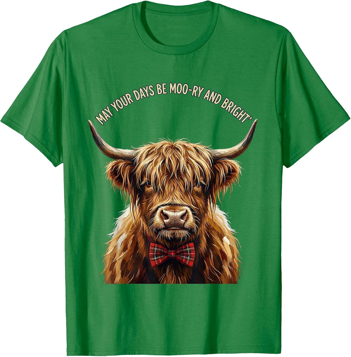 Men's May Your Days Be Moo-ry And Bright Whimsical Highland Cow T-Shirt - Kelly Green