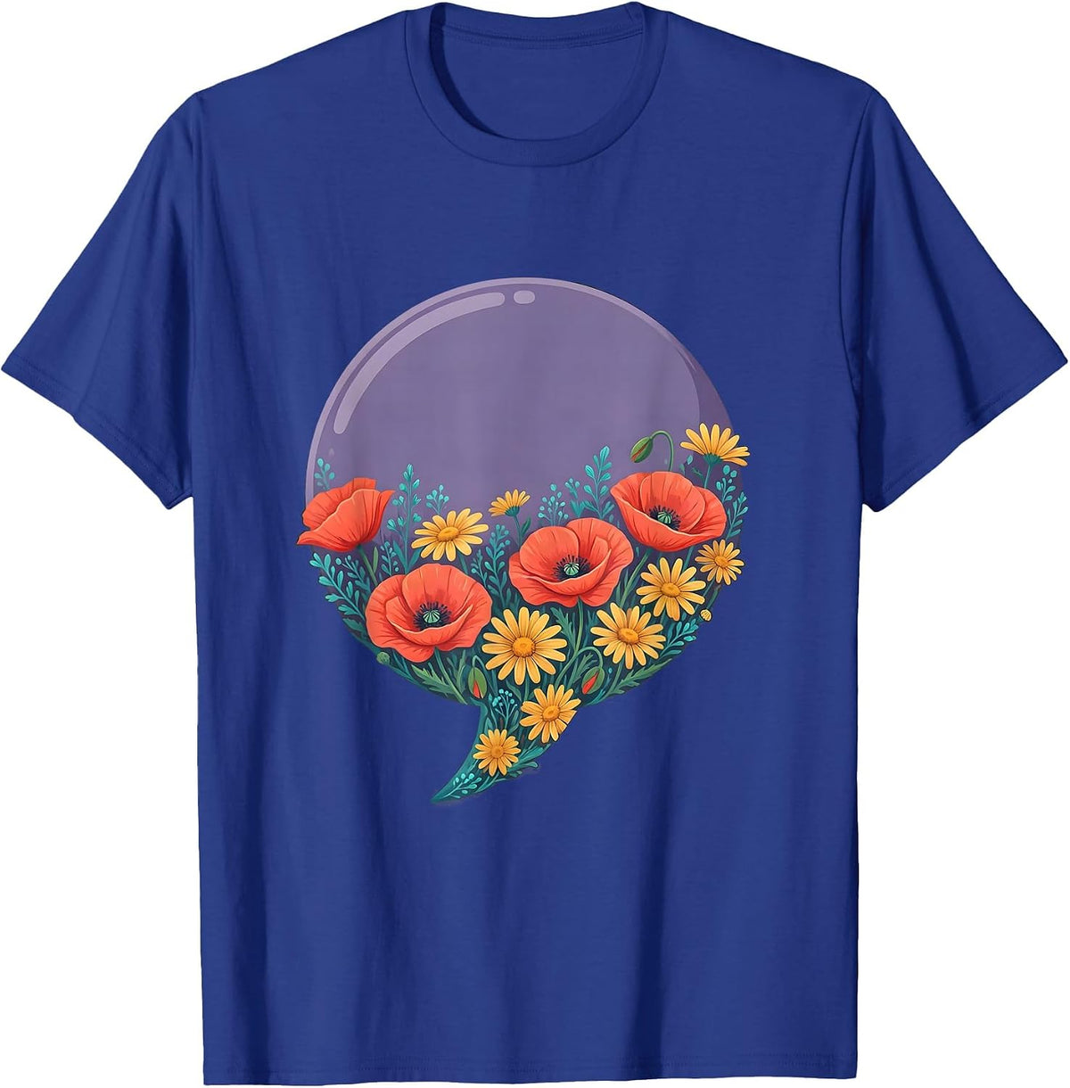 Men's Speech Bubble Wildflower Bloom Graphic Design T-Shirt - Royal Blue