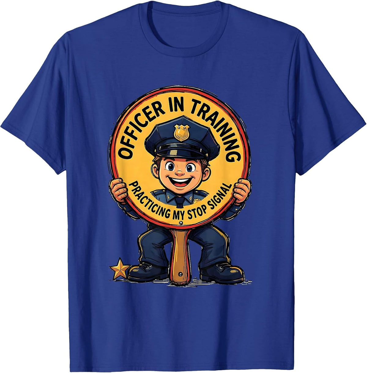 Men's Officer In Training, Practicing My Stop Signal Funny Police T-Shirt - Royal Blue