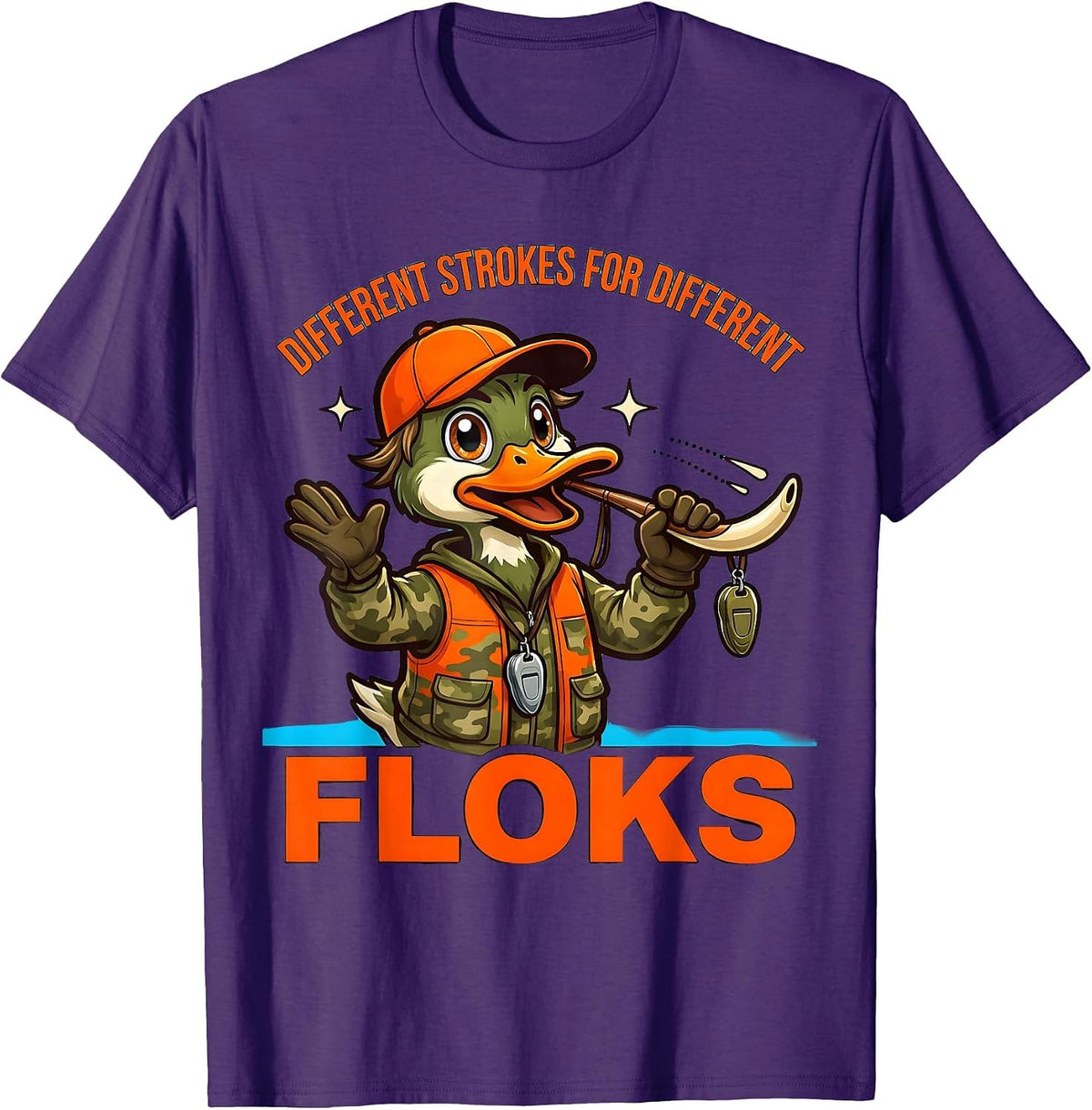Men's DIFFERENT STROKES FOR DIFFERENT FLOКS Funny Duck Hunter T-Shirt - Purple