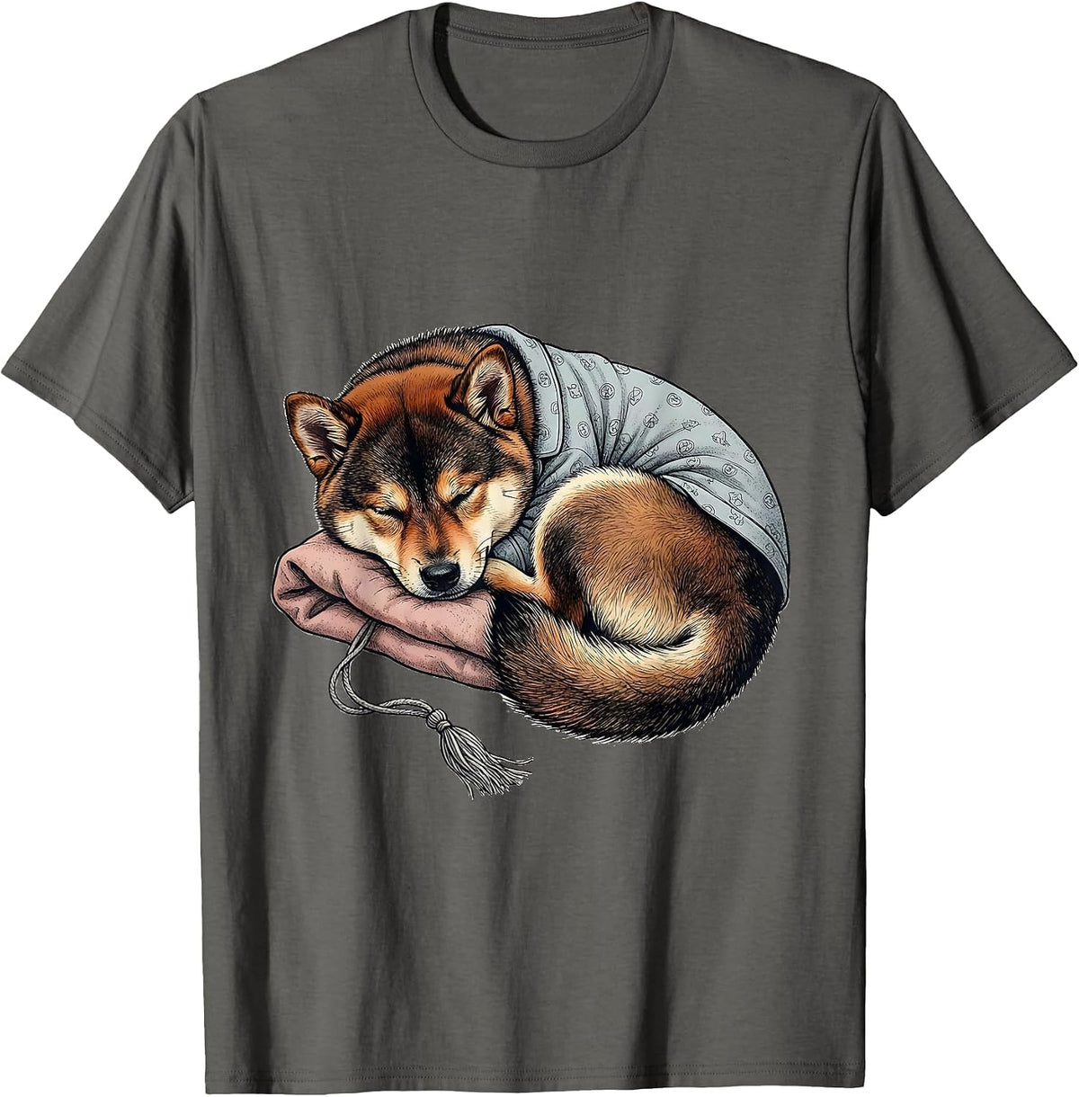 Men's Sleepy Shiba Inu Cute Pet Lover Cozy Gift T-Shirt - Asphalt Grey