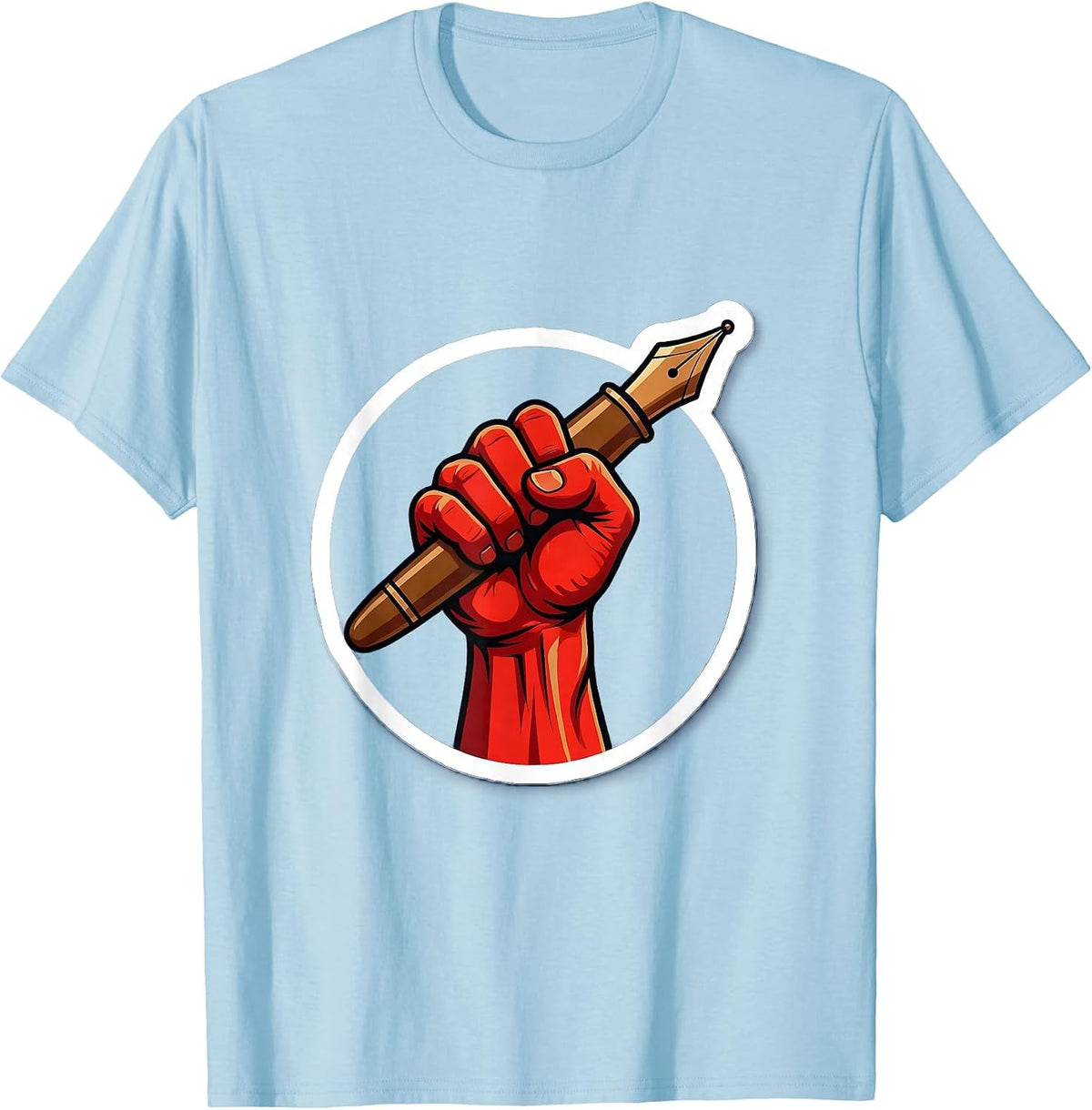 Mighty Grip Flexing Arm Huge Pen Graphic T-Shirt - Baby Blue