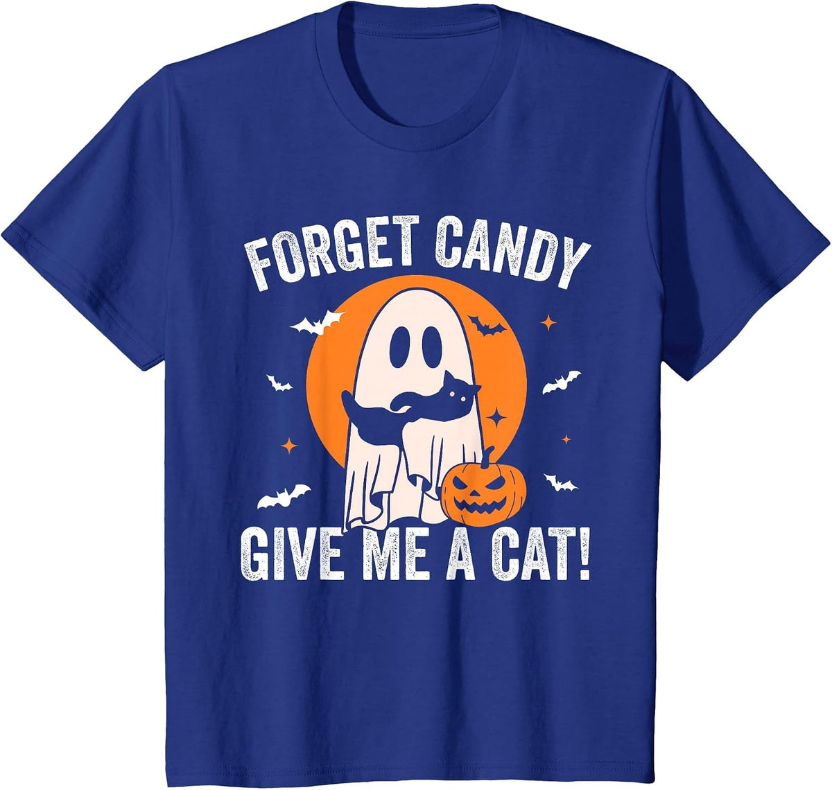 Forget Candy Give Me a Cat - Funny Black Cat Ghost Halloween T-Shirt - Royal Blue