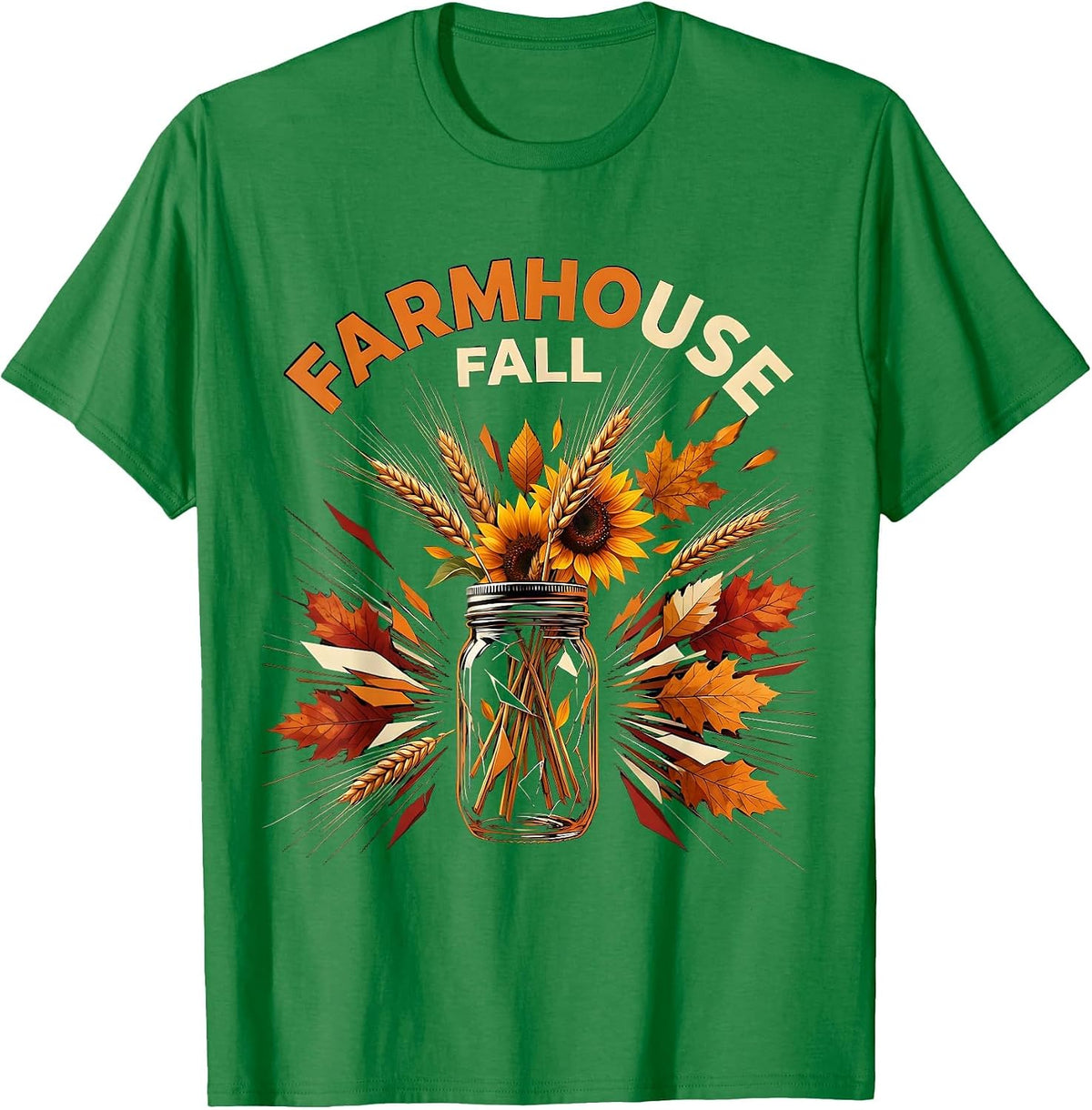 Men's Farmhouse Fall Mason Jar Arrangement Design T-Shirt - Kelly Green