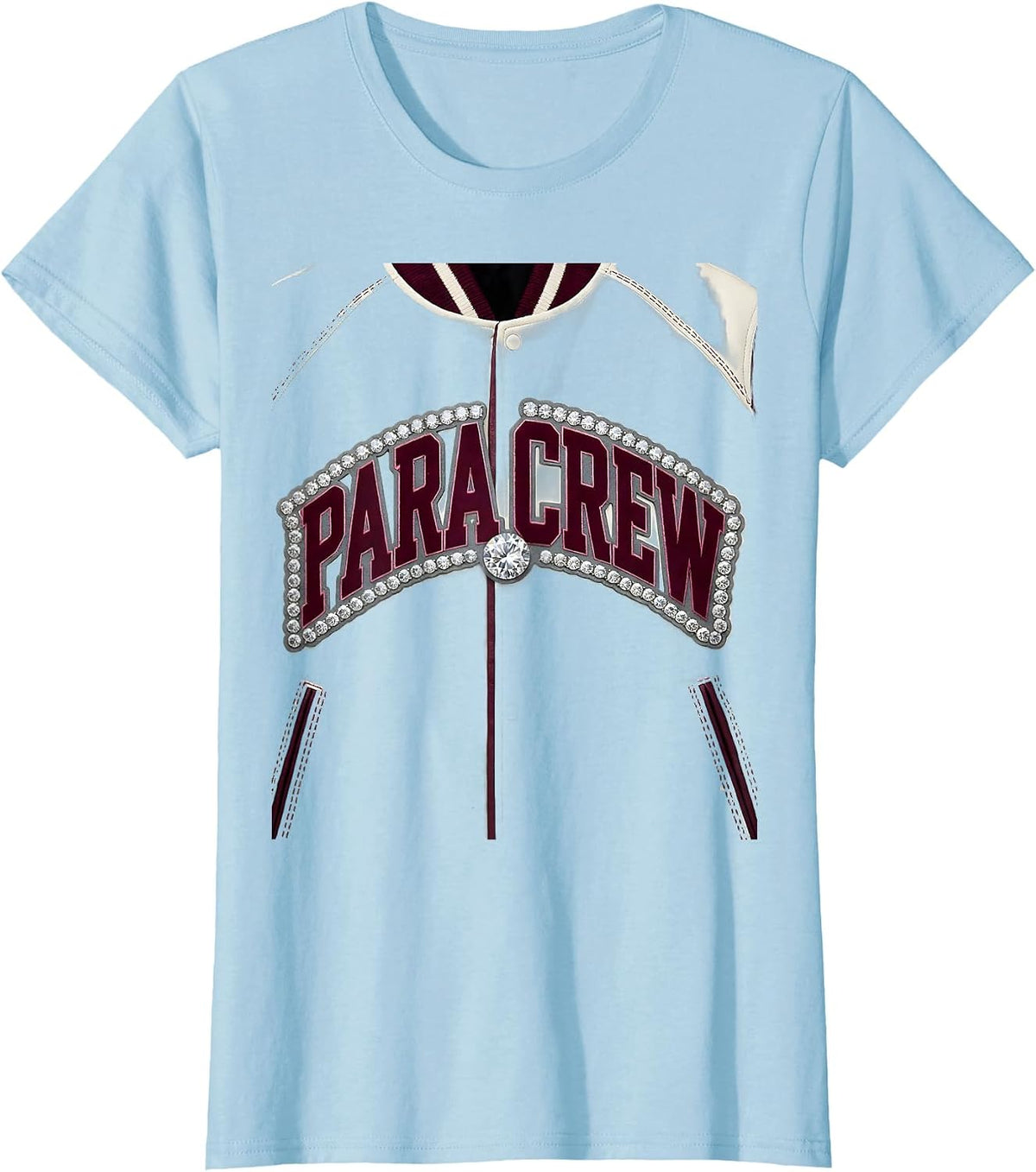 Women's Para Crew Sparkle Varsity Teacher Aide Appreciation Back T-Shirt - Baby Blue