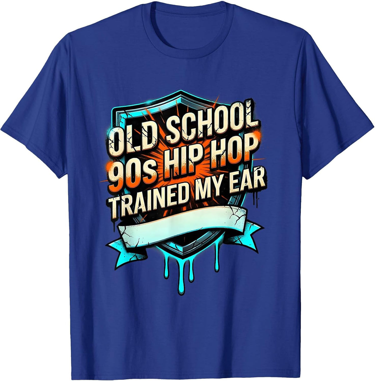 Men's Old School 90s Hip Hop Trained My Ear Graffiti Retro T-Shirt - Royal Blue