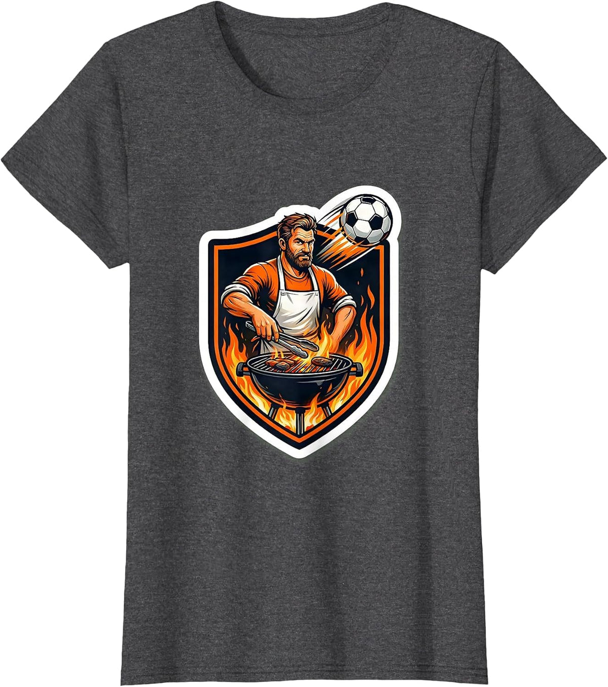 Women's Soccer Dad Grilling Backyard BBQ Graphic Tee T-Shirt - Dark Heather Grey