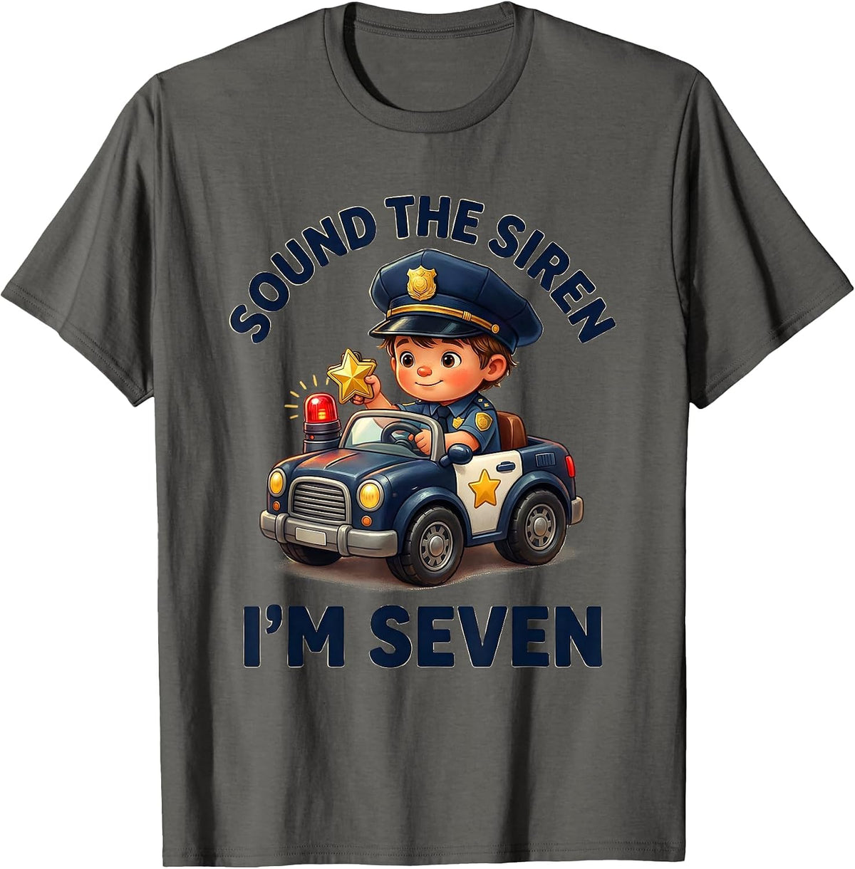 Men's Sound the Siren, I'm Seven Future Police Officer Kids T-Shirt - Asphalt Grey