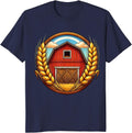 Old Barn Rolling Wheat Fields Rustic Farm Scene T-Shirt - Navy Blue