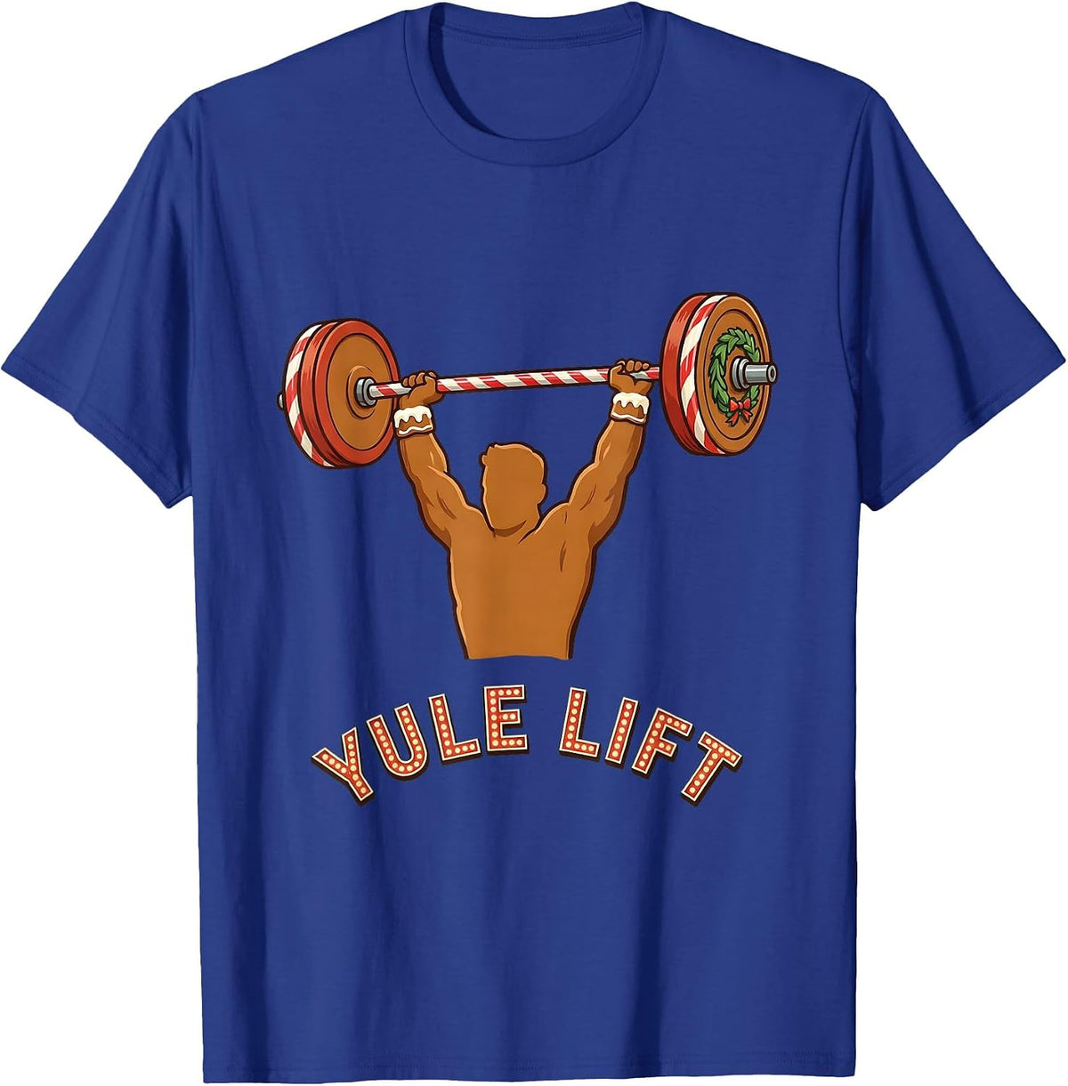Yule Lift Funny Gingerbread Man Gym Weightlifting Christmas T-Shirt - Royal Blue