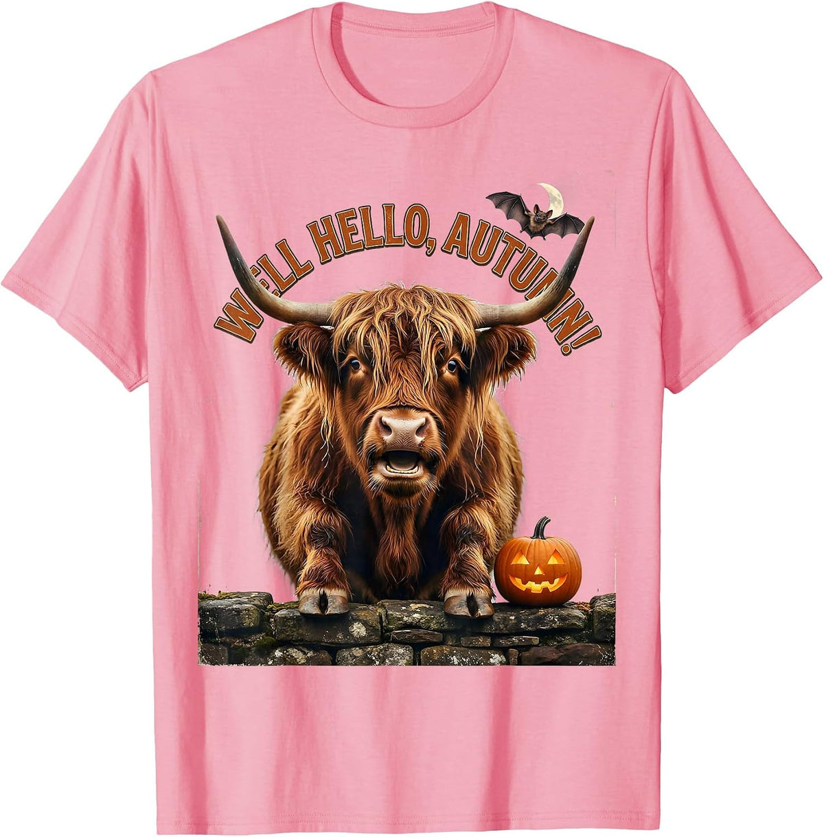 Men's Well Hello, Autumn! Vintage Highland Cow Fall Halloween T-Shirt - Pink