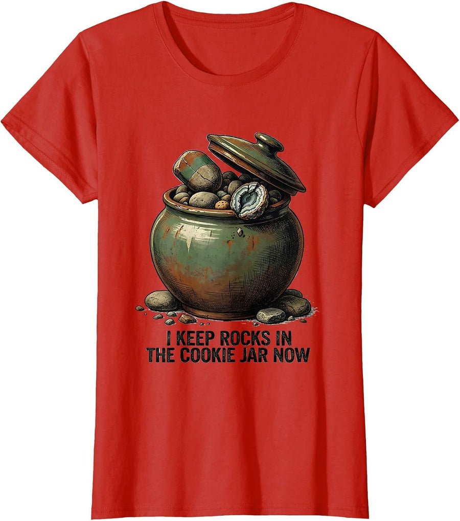 Women's I Keep Rocks In The Cookie Jar Now Vintage Rock Collector T-Shirt - Red