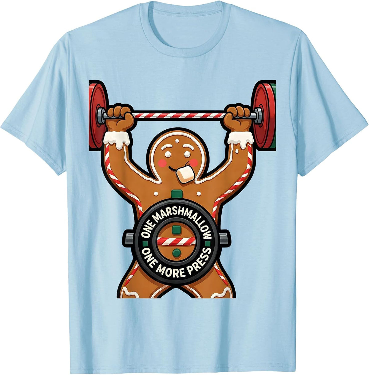 Men's One Marshmallow One More Press Funny Gingerbread Gym T-Shirt - Baby Blue