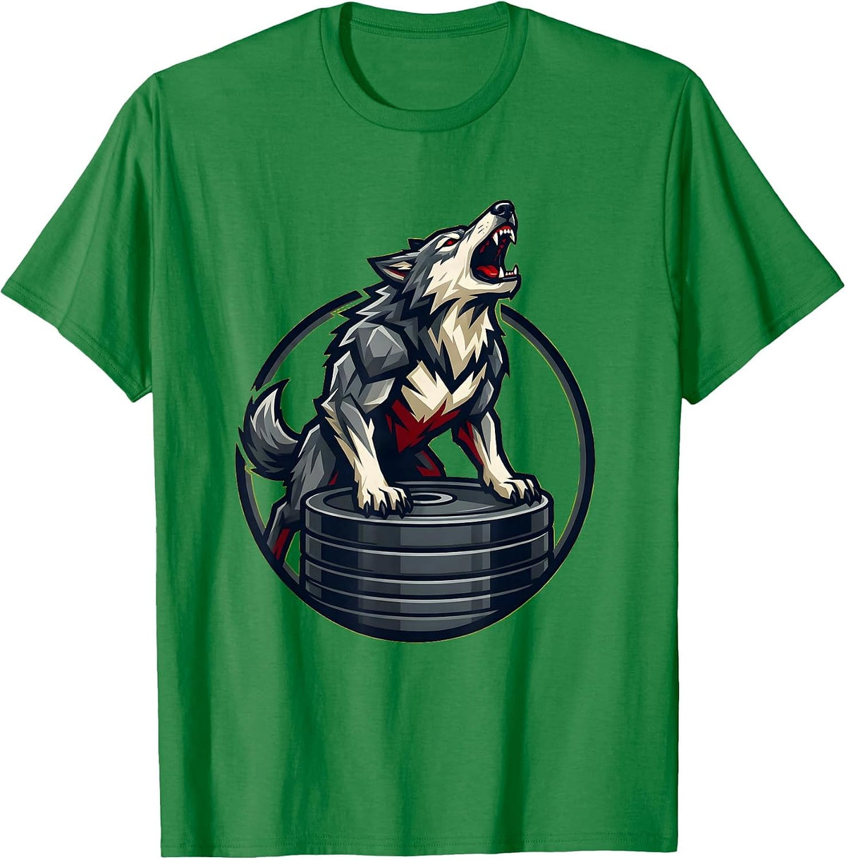 Men's Wolf Howling on Weight Plates Gym Graphic T-Shirt - Kelly Green