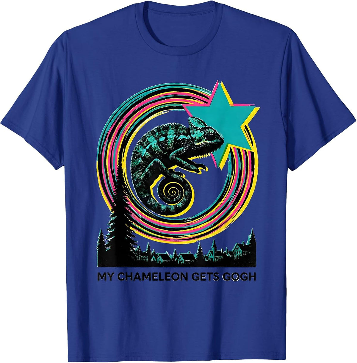Men's My Chameleon Gets Gogh Risograph Funny Animal Lover Van Gogh T-Shirt - Royal Blue