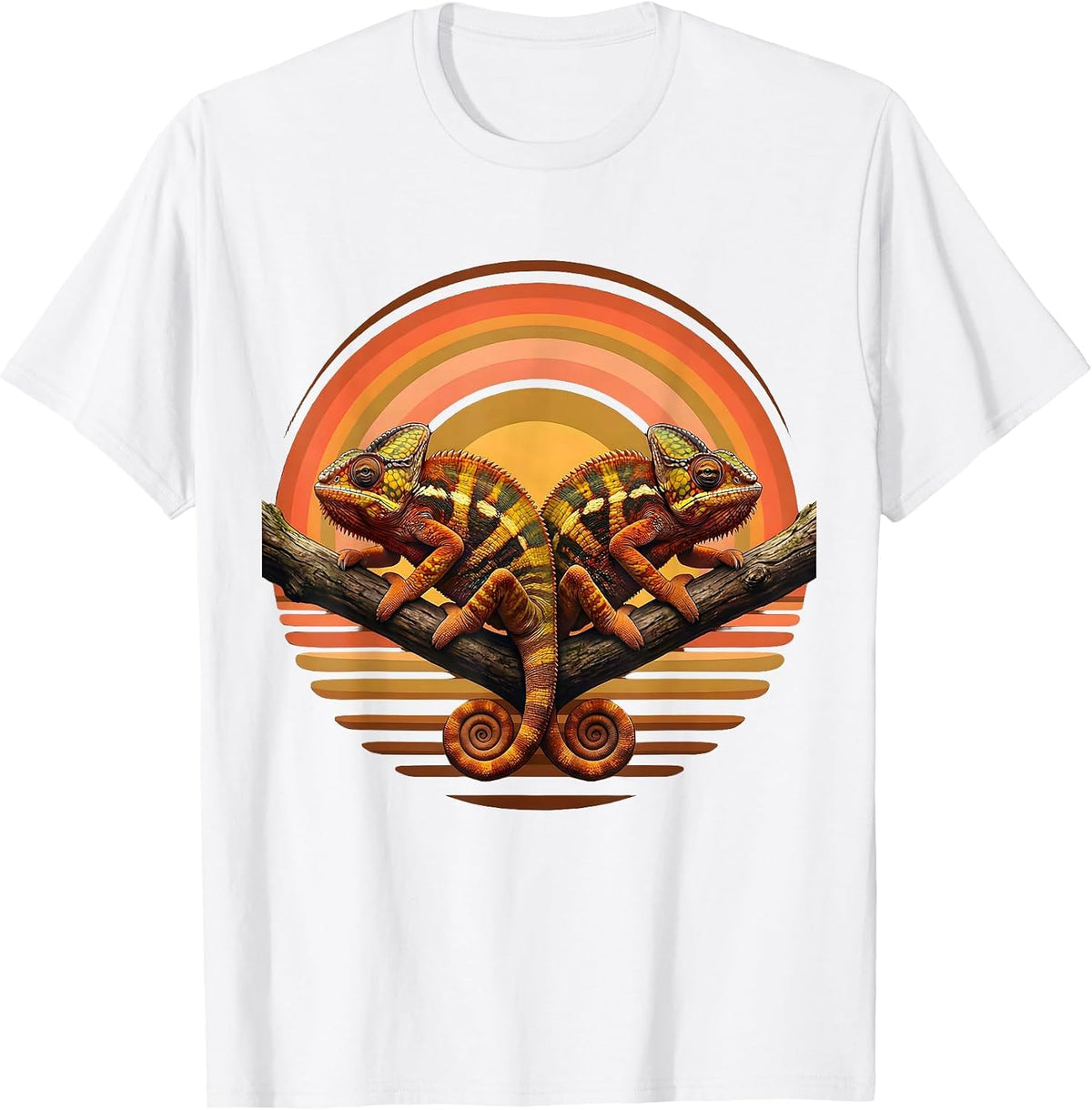 Men's Twin Day Matching Chameleons on a Branch Design T-Shirt - White