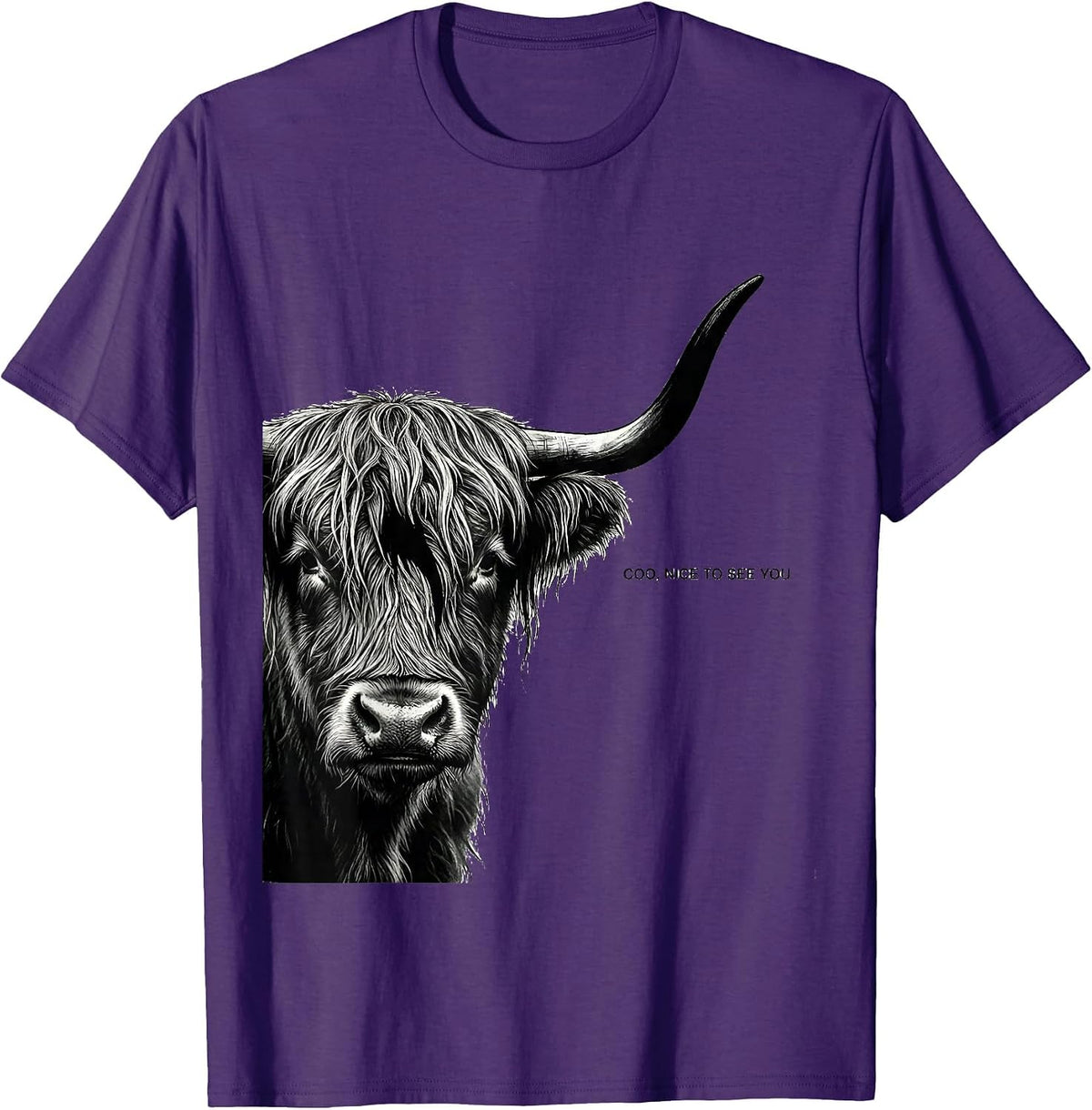 Men's Coo Nice To See You Highland Cow Whimsical Humor Funny Farm T-Shirt - Purple