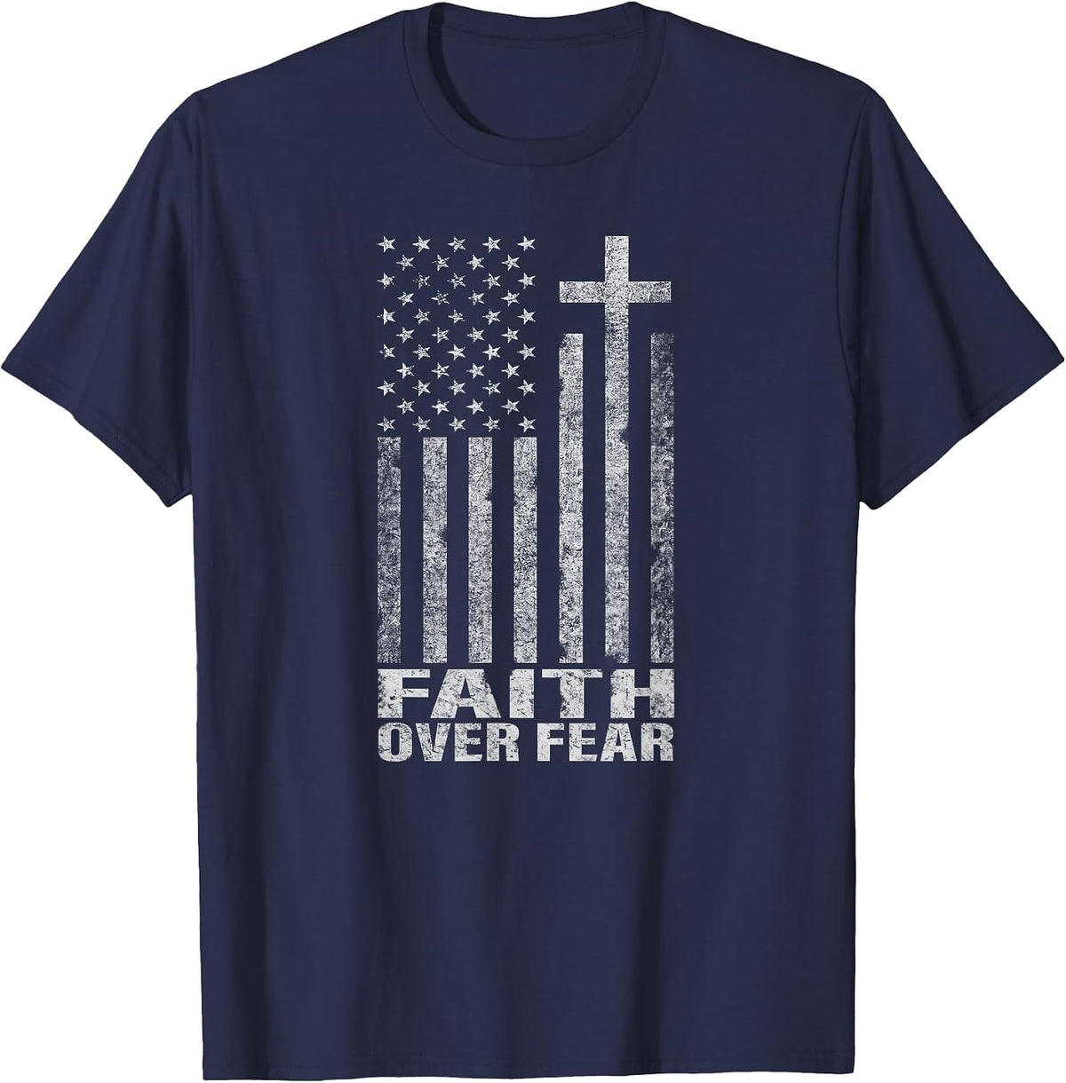 Faith Over Fear Cool Christian Flag Cross for Men Women Kids T-Shirt - Navy Blue