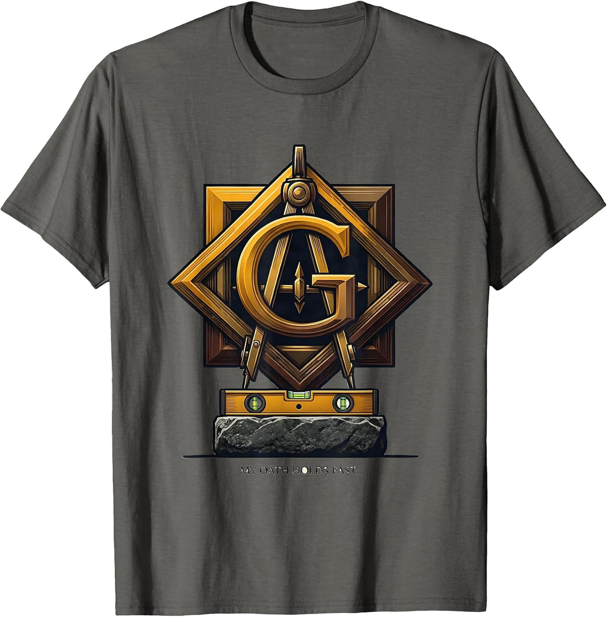 Men's My Oath Holds Fast Masonic Square & Compass Freemason T-Shirt - Asphalt Grey