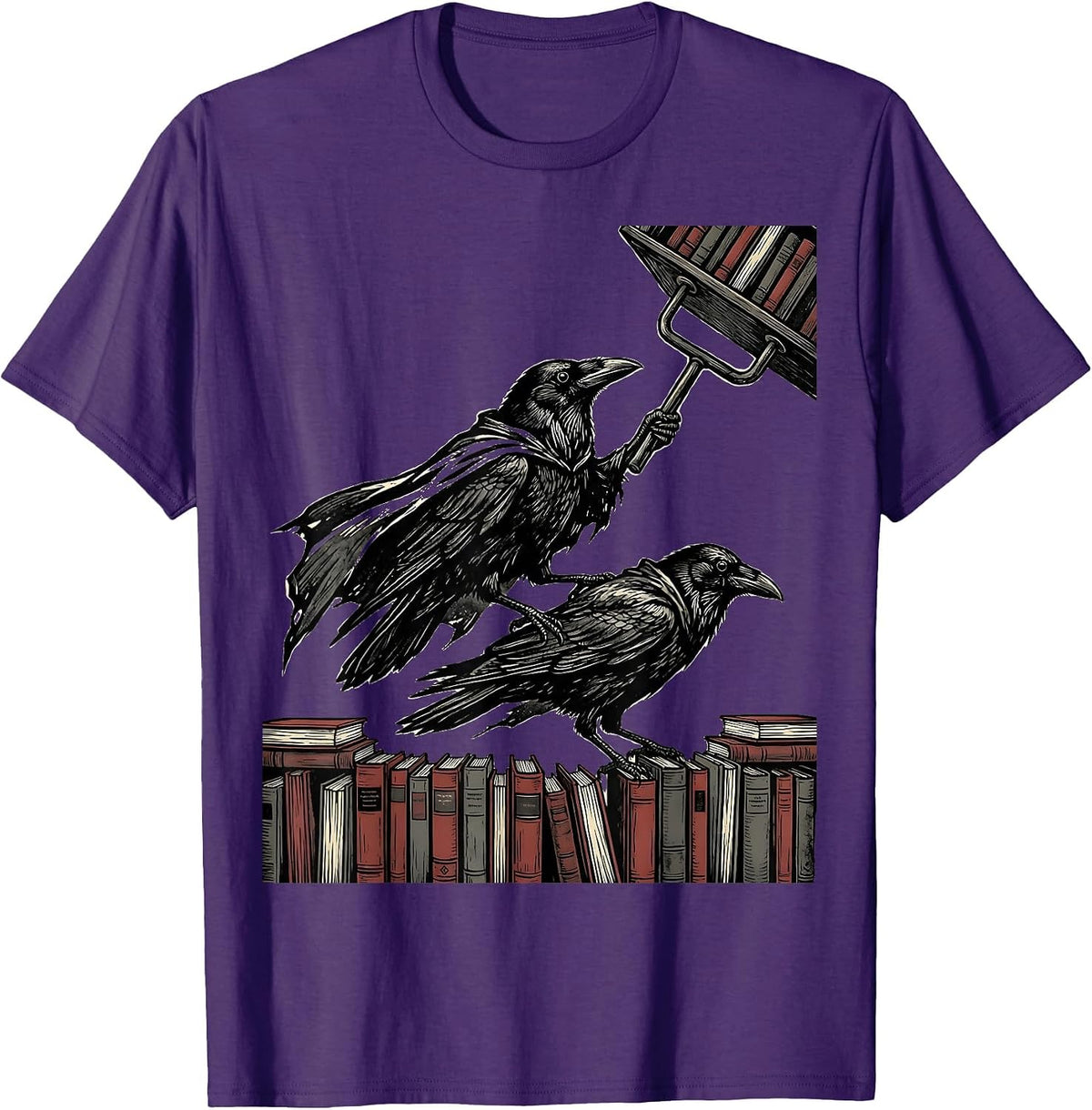 Men's Caped Crows Linocut Teacher Back-To-School Humor T-Shirt - Purple