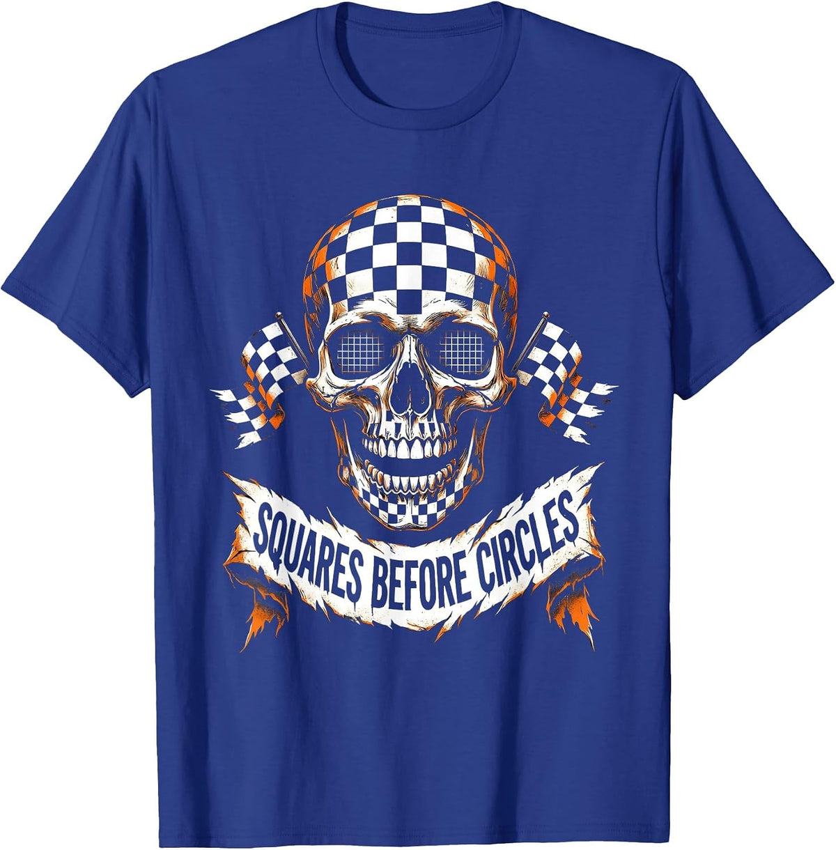Squares Before Circles Checkered Pattern Design T-Shirt - Royal Blue