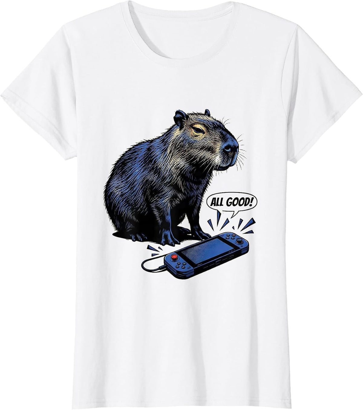 Women's All Good Comic Book Capybara Gamer Meme Humor T-Shirt - White