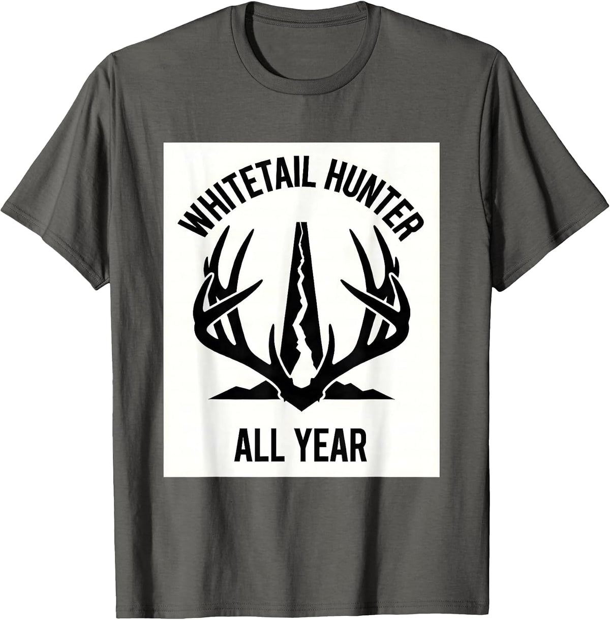 Men's Whitetail Hunter All Year Minimalist Antler Crown Hunting T-Shirt - Asphalt Grey