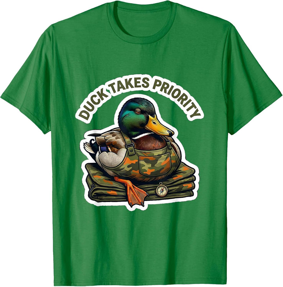 Men's Duck Takes Priority Funny Duck Hunter Outdoor Humor Camo T-Shirt - Kelly Green