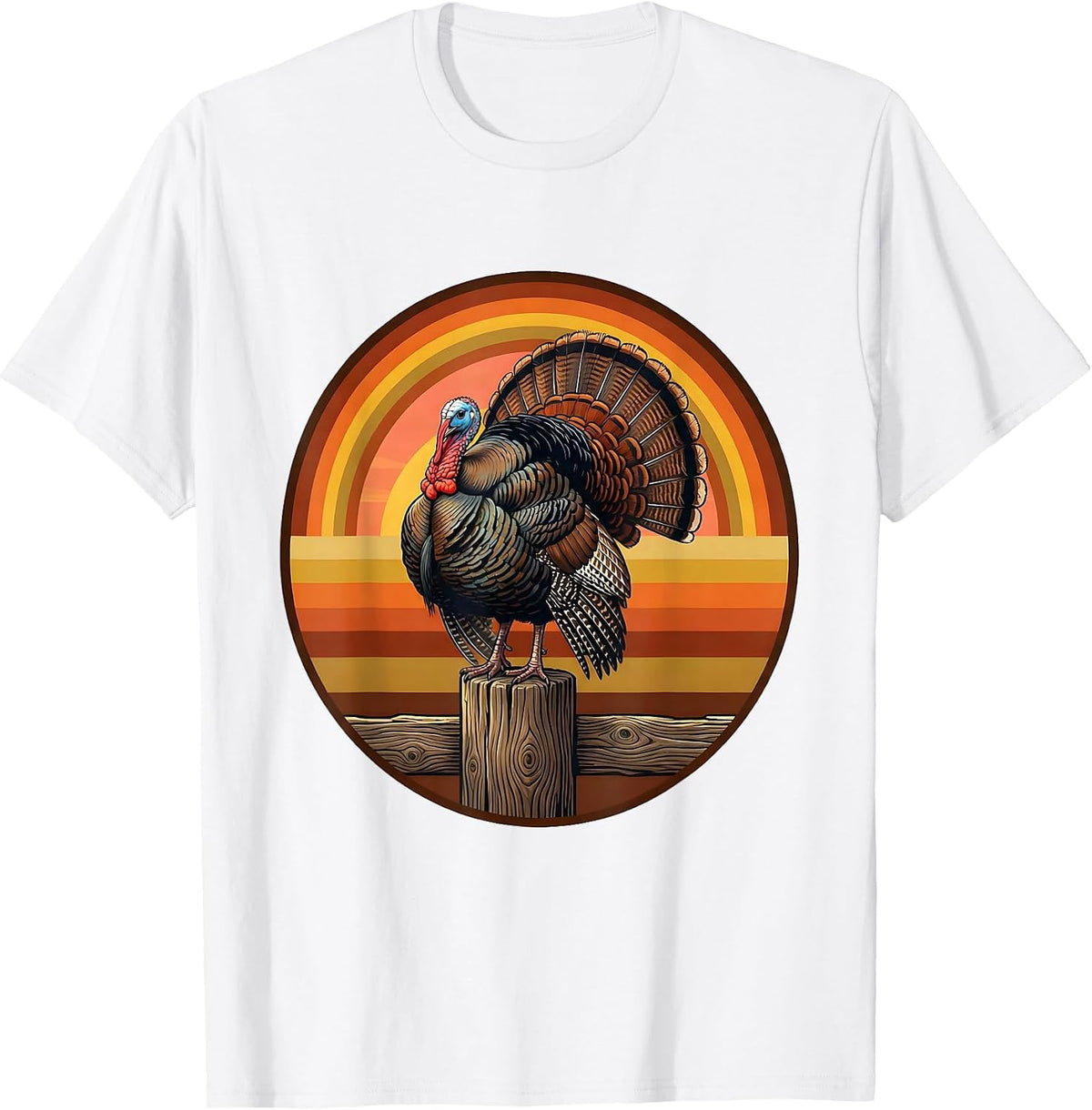 Men's Turkey on Rustic Fence Post Illustration T-Shirt - White
