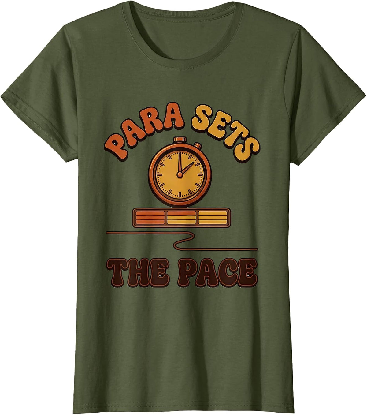 Women's Para Sets The Pace Retro 70s Paraprofessional School Staff T-Shirt - Olive Green