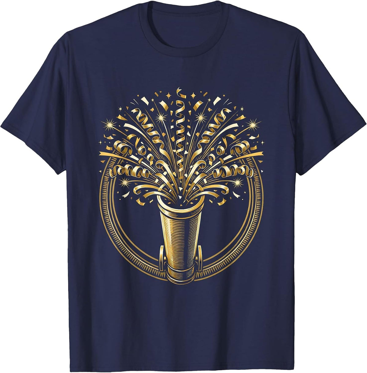 Confetti Cannon Celebration Crowd Graphic T-Shirt - Navy Blue
