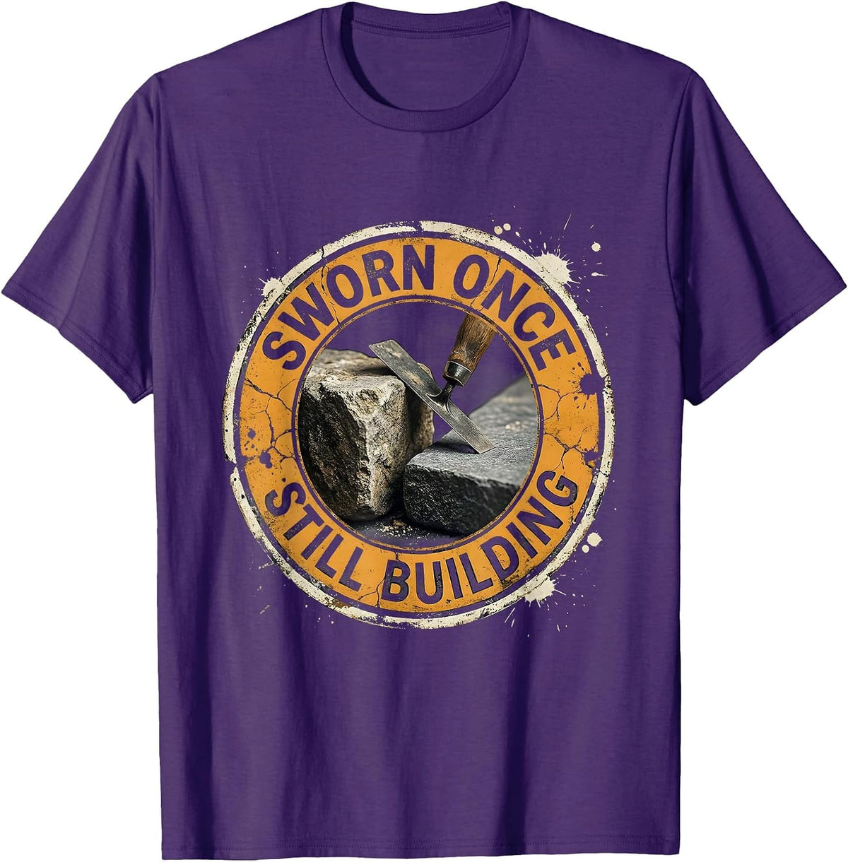 Sworn Once. Still Building Distressed Freemason Fraternal T-Shirt - Purple